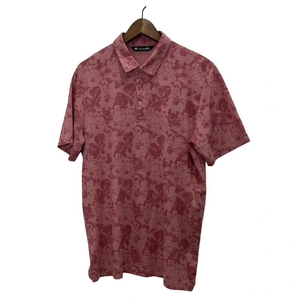 TravisMathew Polo Shirt Mens Size Large Pink Floral‎ Print Golf Top Excellent